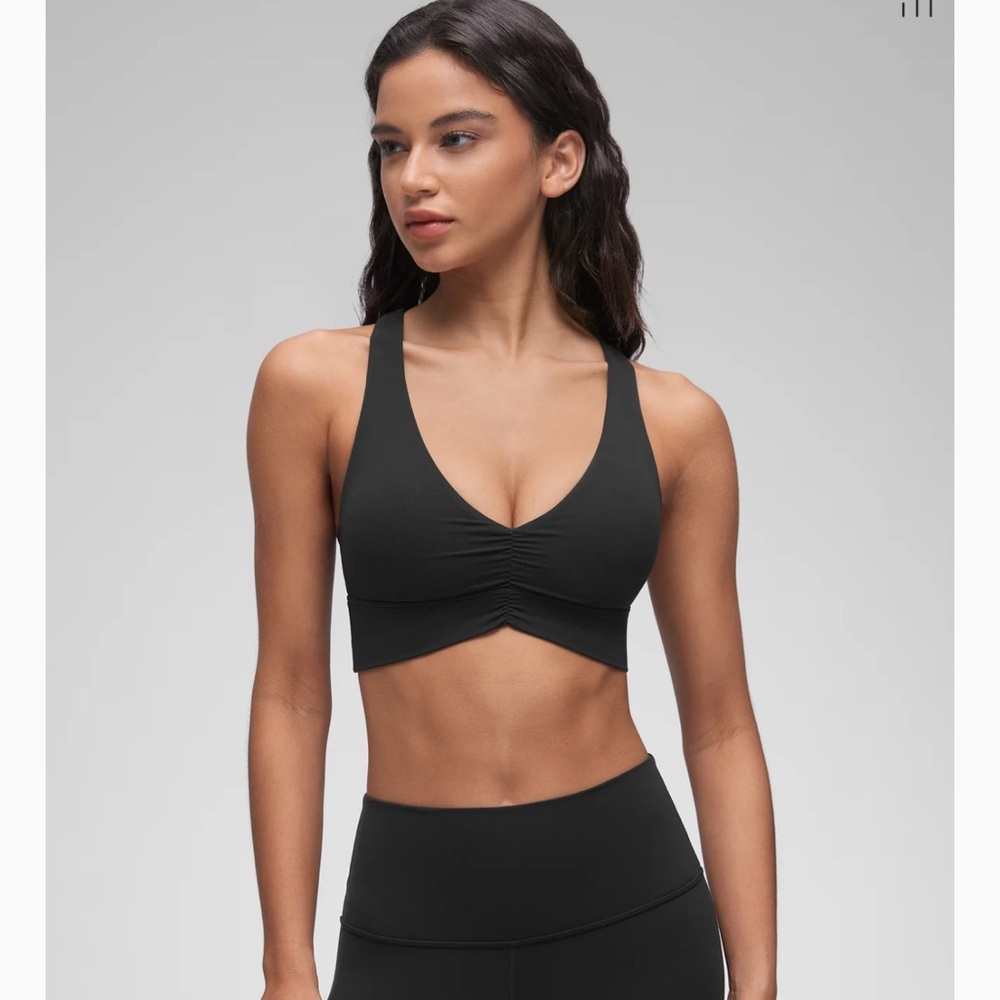 Black V-Neck Ruched Sports Bralette